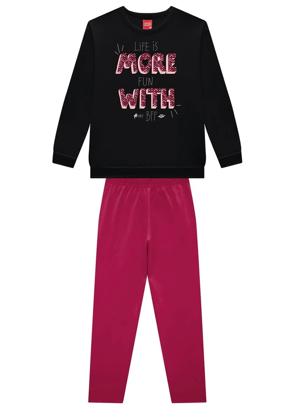 Kyly - Conjunto Infantil Menina Lettering Preto