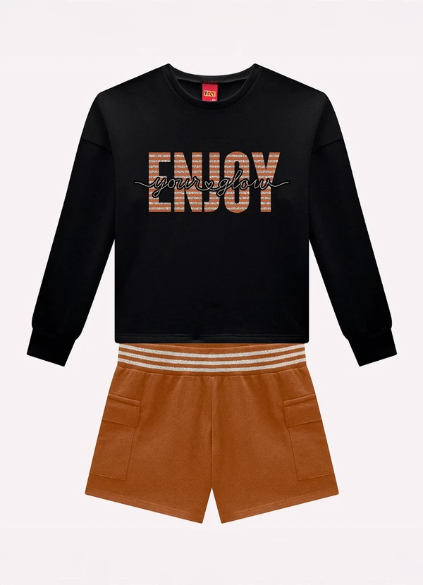 Kyly - Conjunto Infantil Menina Lettering Preto