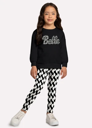 Milon - Conjunto Infantil Menina Lettering Preto - MILON