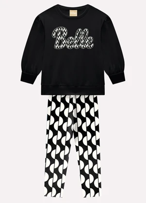 Milon - Conjunto Infantil Menina Lettering Preto - MILON