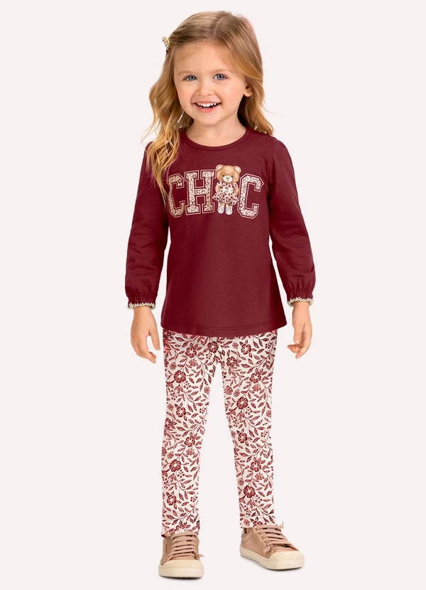 Milon - Conjunto Infantil Menina Lettering Vermelho