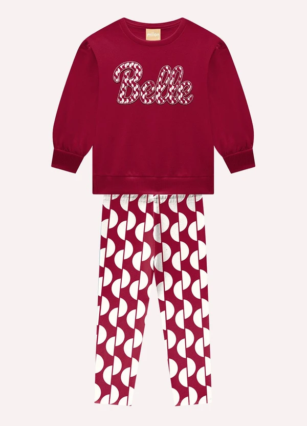Milon - Conjunto Infantil Menina Lettering Vermelho