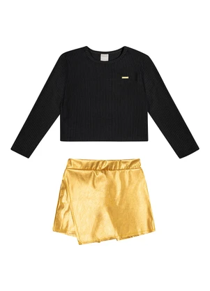 Colorittá - Conjunto Infantil Menina Liso Metalizado Preto - COLORITTÁ