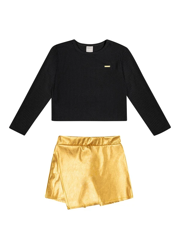 Colorittá - Conjunto Infantil Menina Liso Metalizado Preto