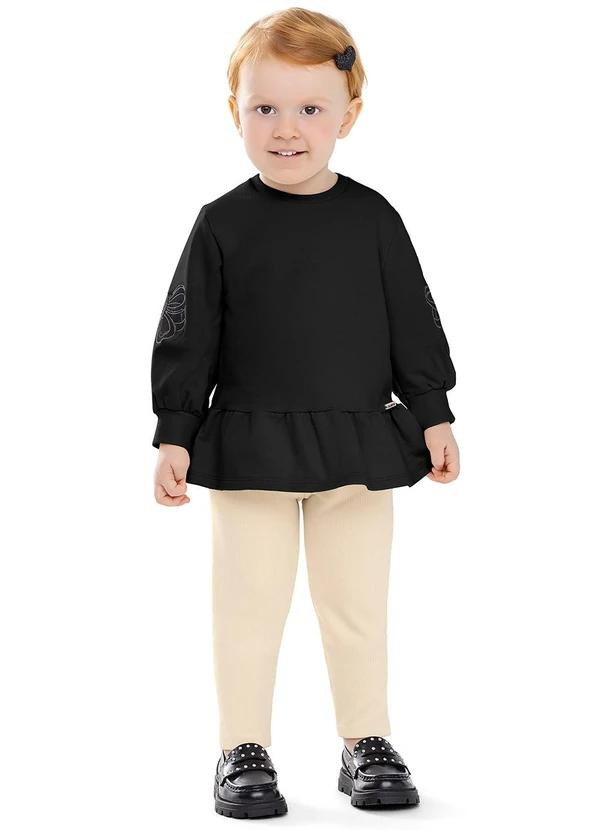 Colorittá - Conjunto Infantil Menina Longo Bordado Preto