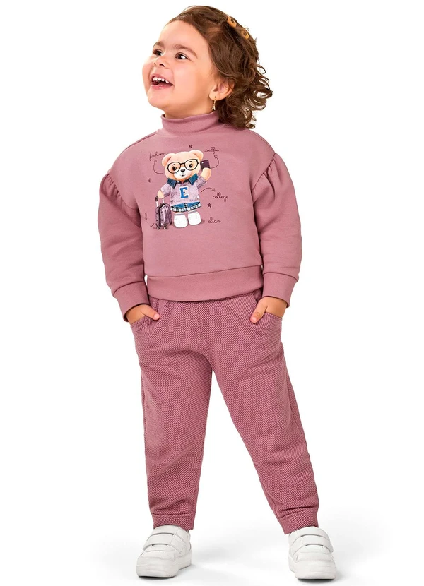 Elian - Conjunto Infantil Menina Longo Ursinho Rosa