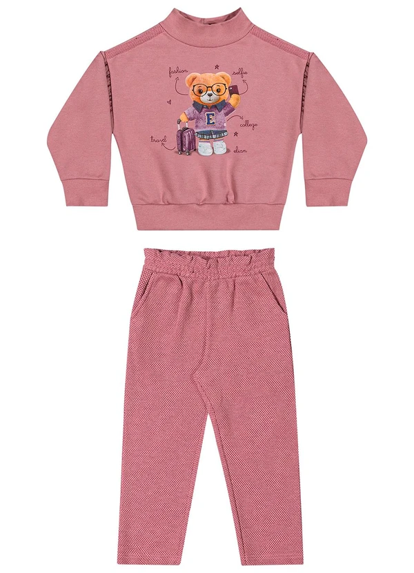 Elian - Conjunto Infantil Menina Longo Ursinho Rosa 2
