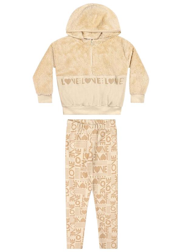 Elian - Conjunto Infantil Menina Love Peluciado Bege