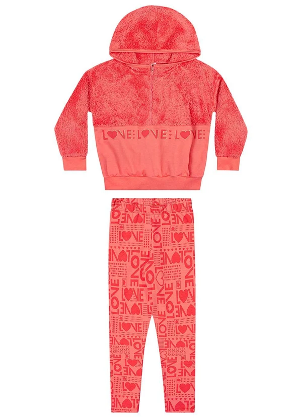 Elian - Conjunto Infantil Menina Love Peluciado Laranja 2