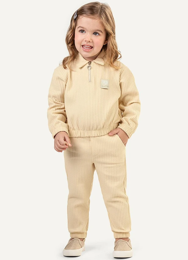 Colorittá - Conjunto Infantil Menina Malha Tricô Bege