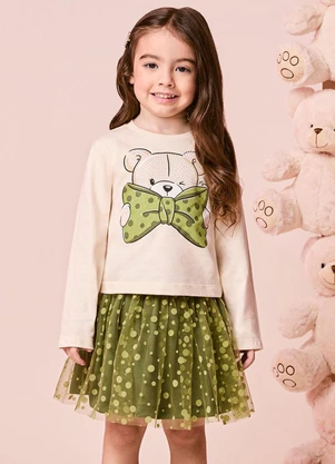 Momi - Conjunto Infantil Menina Manga Longa em Tule Poá - MOMI