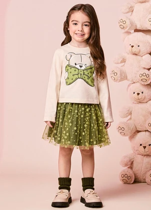 Momi - Conjunto Infantil Menina Manga Longa em Tule Poá - MOMI