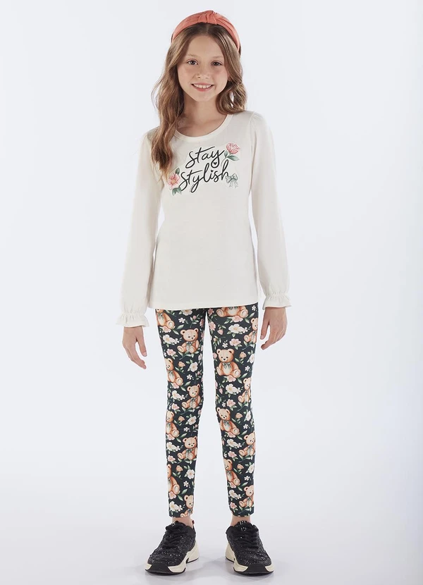 Pulla Bulla - Conjunto Infantil Menina Meia Malha  Bege 