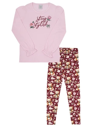Pulla Bulla - Conjunto Infantil Menina Meia Malha Rosa - PULLA BULLA