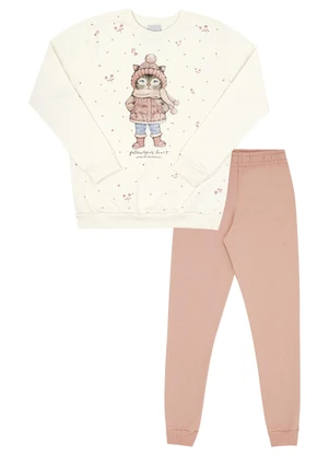 Pulla Bulla - Conjunto Infantil Menina Moletom  Bege  - PULLA BULLA