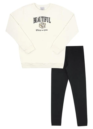 Pulla Bulla - Conjunto Infantil Menina Moletom  Bege  - PULLA BULLA