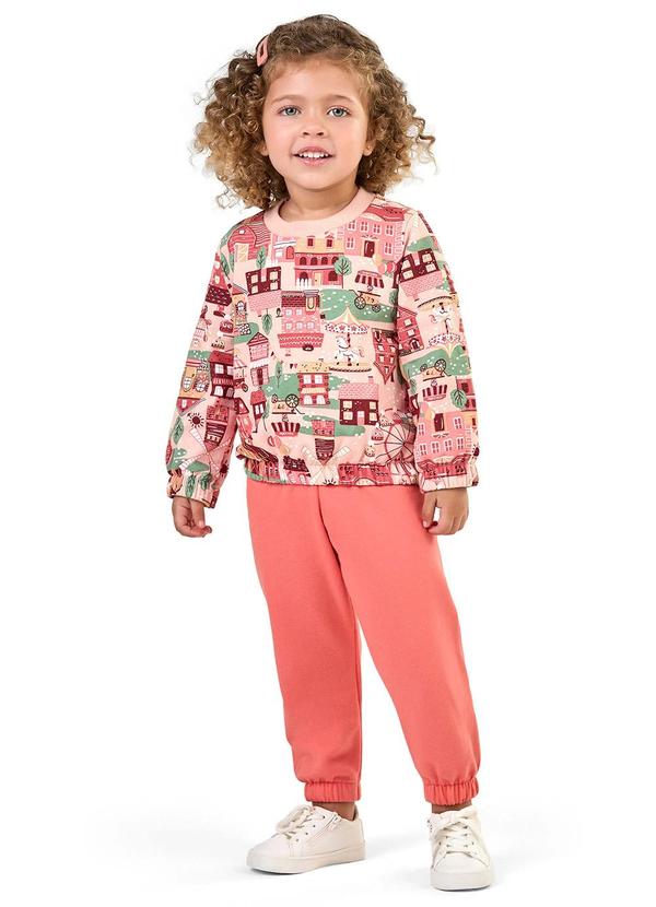 Elian - Conjunto Infantil Menina Moletom Casinhas Rosa