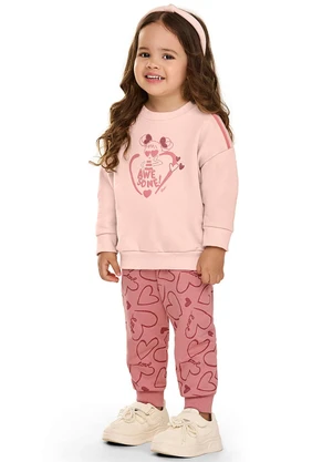 Elian - Conjunto Infantil Menina Moletom Coração Rosa - ELIAN
