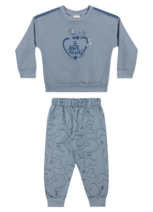 Elian - Conjunto Infantil Menina Moletom Coração Azul - ELIAN