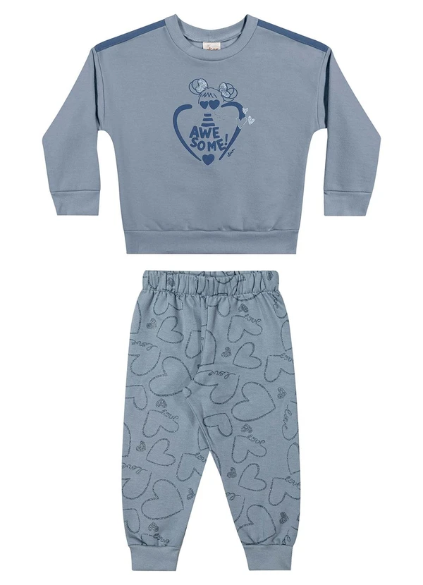Elian - Conjunto Infantil Menina Moletom Coração Azul
