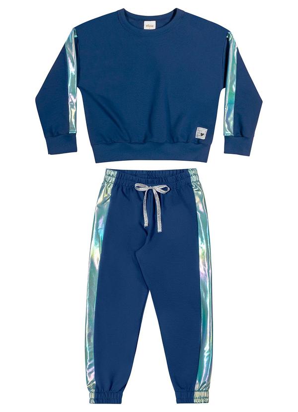 Elian - Conjunto Infantil Menina Moletom Detalhe Azul