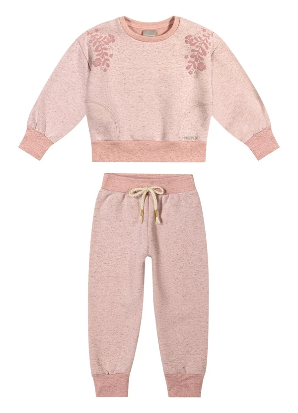 Colorittá - Conjunto Infantil Menina Moletom Floral Rosa