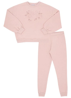 Pulla Bulla - Conjunto Infantil Menina Moletom Linho Rosa - PULLA BULLA