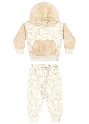 Elian - Conjunto Infantil Menina Moletom Peluciado Bege - ELIAN