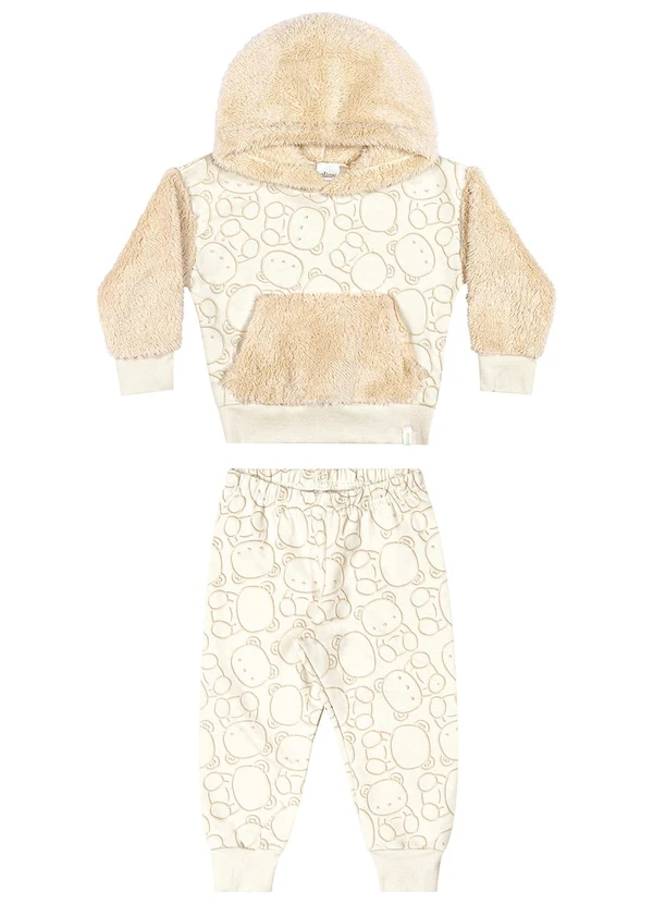 Elian - Conjunto Infantil Menina Moletom Peluciado Bege