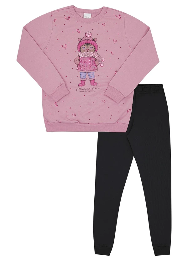 Pulla Bulla Conjunto Infantil Menina Moletom Pink