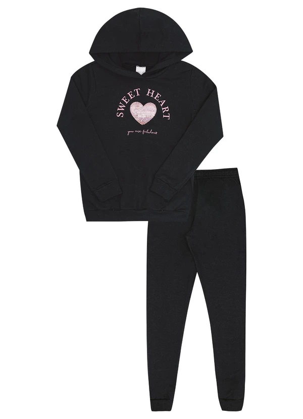 Pulla Bulla - Conjunto Infantil Menina Moletom Preto