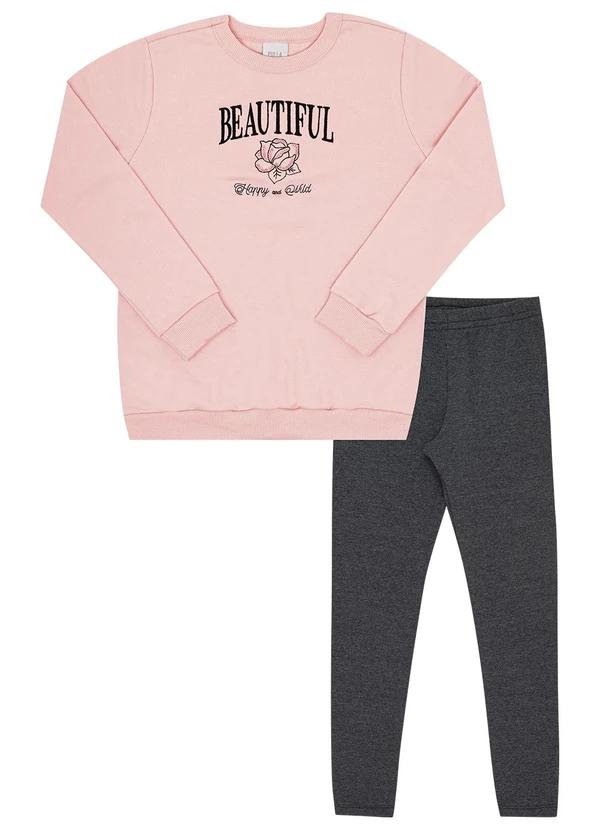 Pulla Bulla - Conjunto Infantil Menina Moletom Rosa