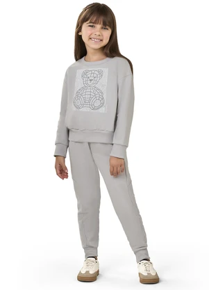 Elian - Conjunto Infantil Menina Moletom Urso Cinza - ELIAN