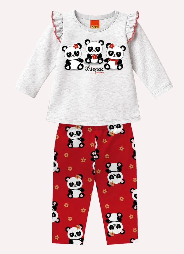 Kyly - Conjunto Infantil Menina Pandinhas Cinza