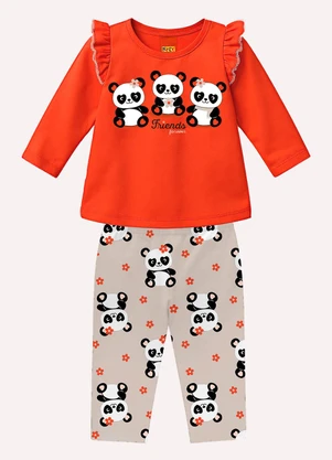Kyly - Conjunto Infantil Menina Pandinhas Laranja - KYLY