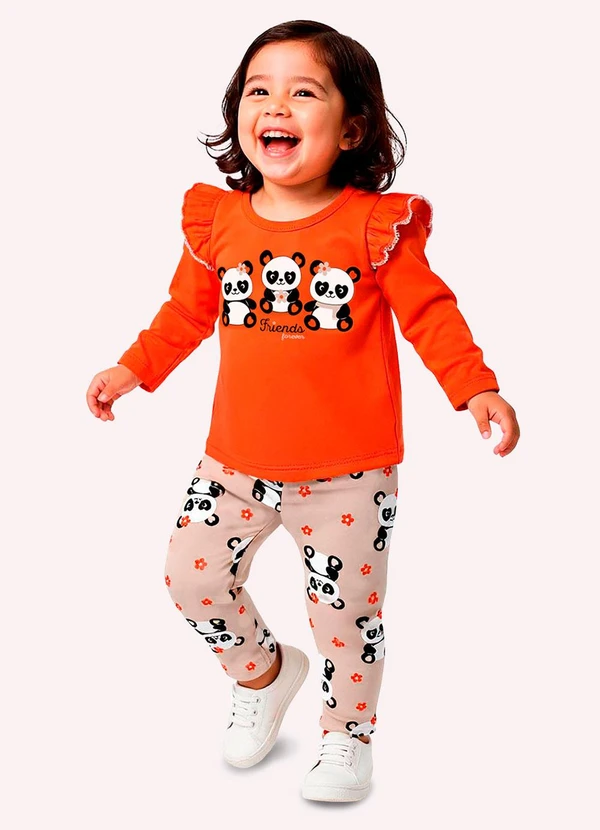 Kyly - Conjunto Infantil Menina Pandinhas Laranja