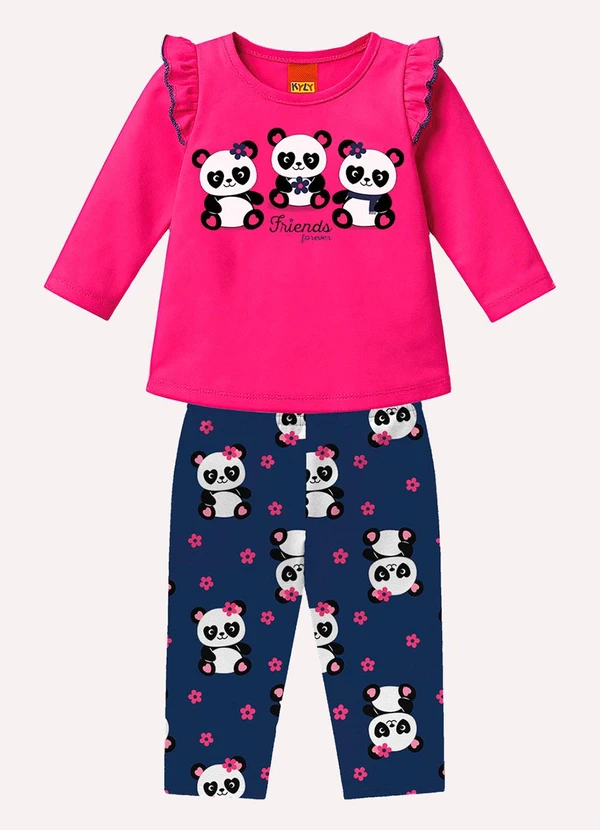 Kyly - Conjunto Infantil Menina Pandinhas Rosa