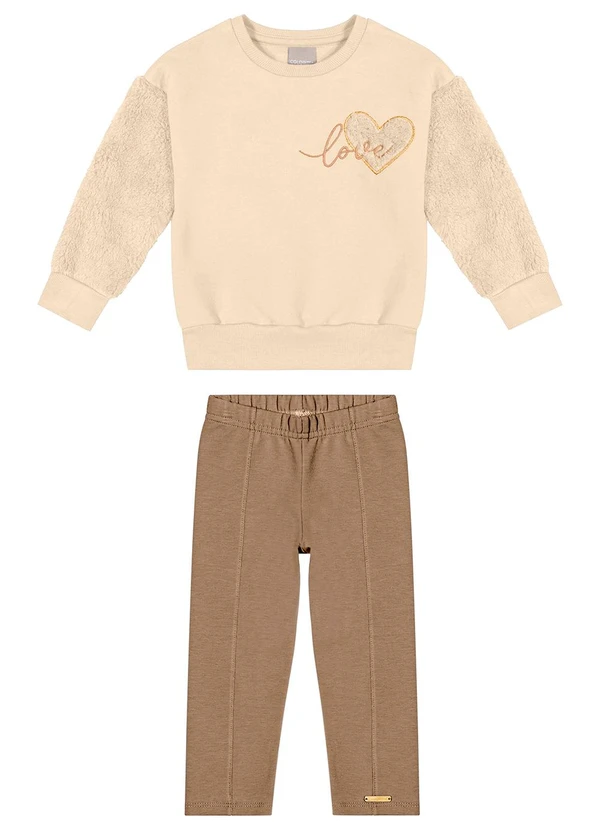 Colorittá - Conjunto Infantil Menina Pelúcia Lurex Bege