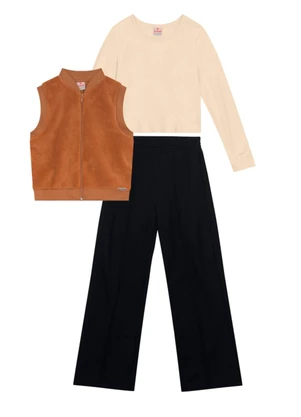 Brandili - Conjunto Infantil Menina Peluciado Bege - BRANDILI
