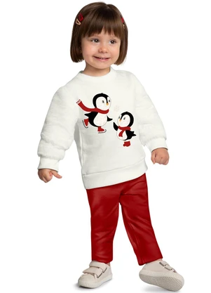 Kyly - Conjunto Infantil Menina Pinguim Bege - KYLY