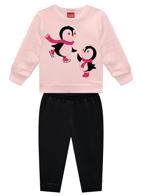 Kyly - Conjunto Infantil Menina Pinguim Rosa
