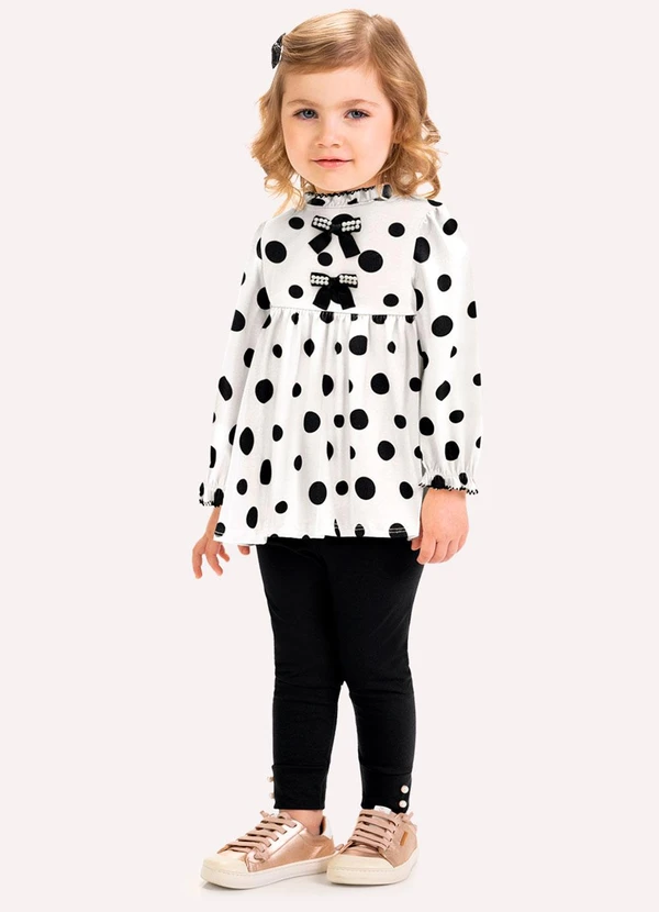 Milon - Conjunto Infantil Menina Póas Branco