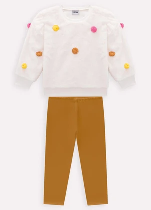 Nanai - Conjunto Infantil Menina Pompons Off White - NANAI