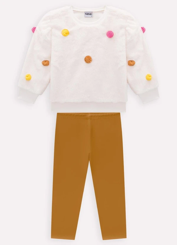 Nanai - Conjunto Infantil Menina Pompons Off White