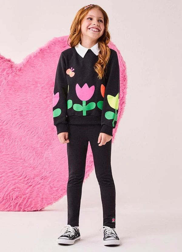 Bimbi - Conjunto Infantil Menina Preto de Jardim Preto