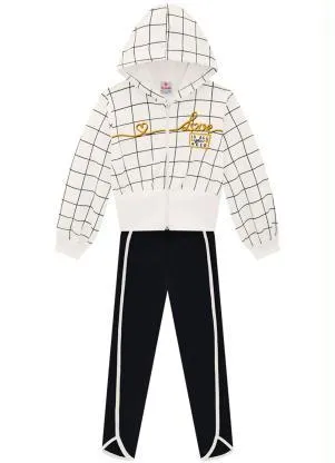 Brandili - Conjunto Infantil Menina Quadriculada Bege - BRANDILI