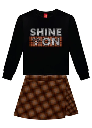 Kyly Conjunto Infantil Menina Quadriculado Preto