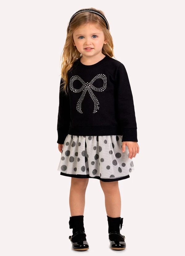 Milon - Conjunto Infantil Menina Strass Preto