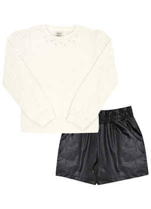 Pulla Bulla - Conjunto Infantil Menina Tecido Canelado  Bege  - PULLA BULLA