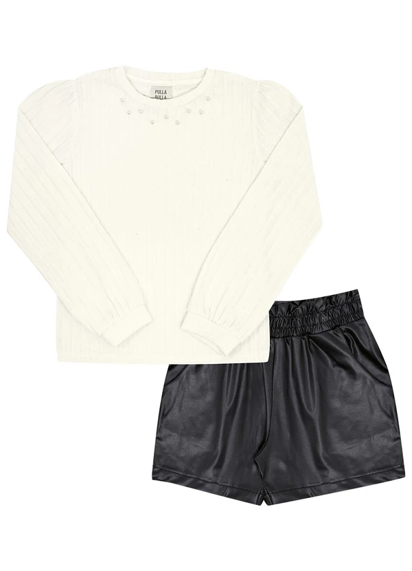 Pulla Bulla - Conjunto Infantil Menina Tecido Canelado Bege